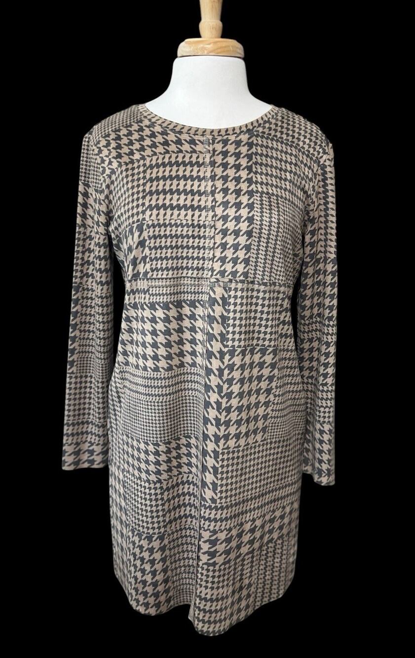 JOH Aurora Faux Suede Houndstooth Faux Suede Shift Dress size M Soft Cozy Fall